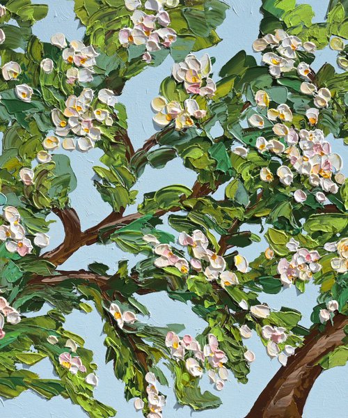 Spring Glow - Original Blooming Tree Painting by Olga Tkachyk