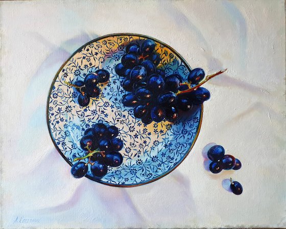 "58 grapes"  still life summer grape white liGHt original painting  GIFT (2019)