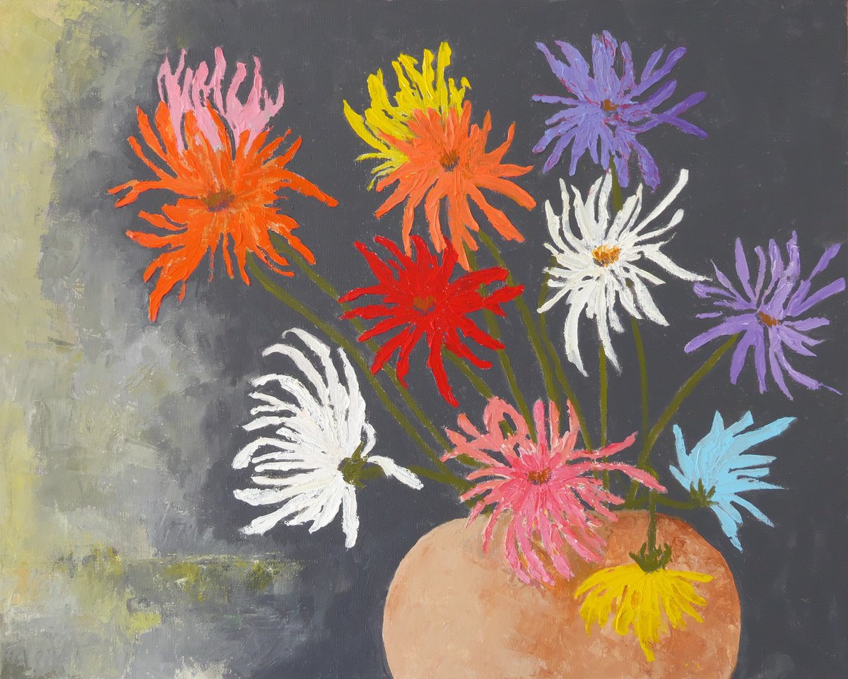  Cactus Dahlias By Maddalena Pacini, 20 X 16, Artwork For Sale On Artfinder