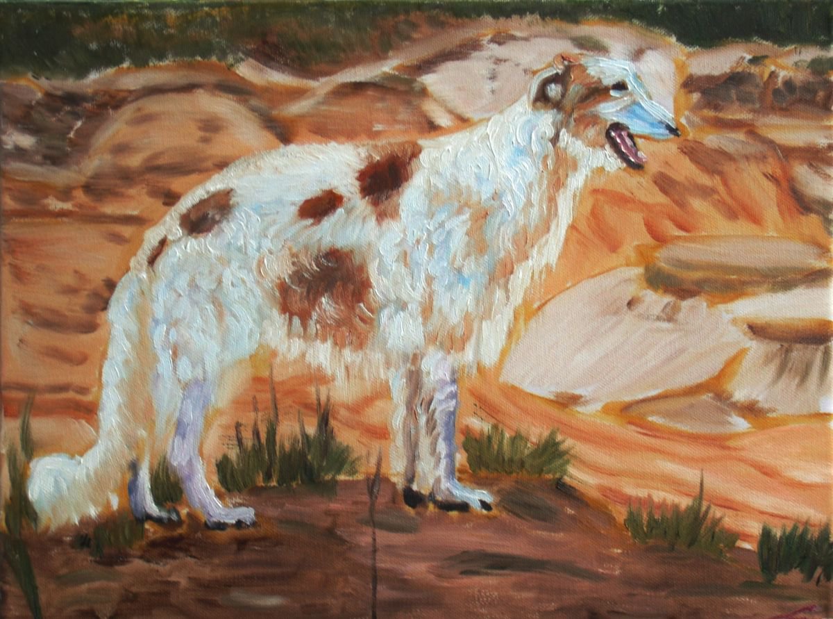 Impressionistic Animal Oil Painting By Elena Sokolova, 16 X 12, Dog, Original Artwork