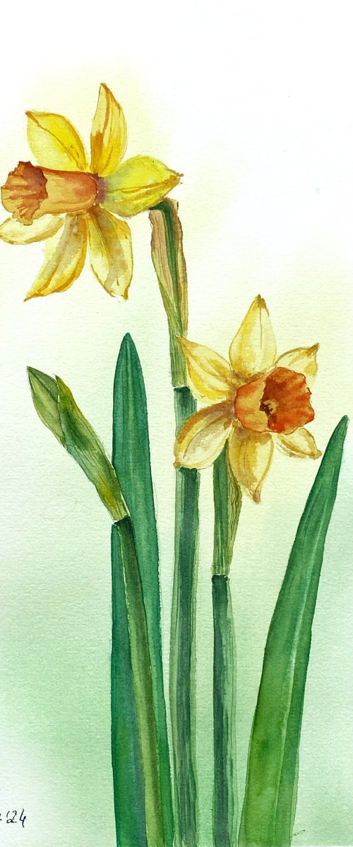 Springtime Elegancewatercolor painting, flower wall art, small wall decor by Irina Povaliaeva