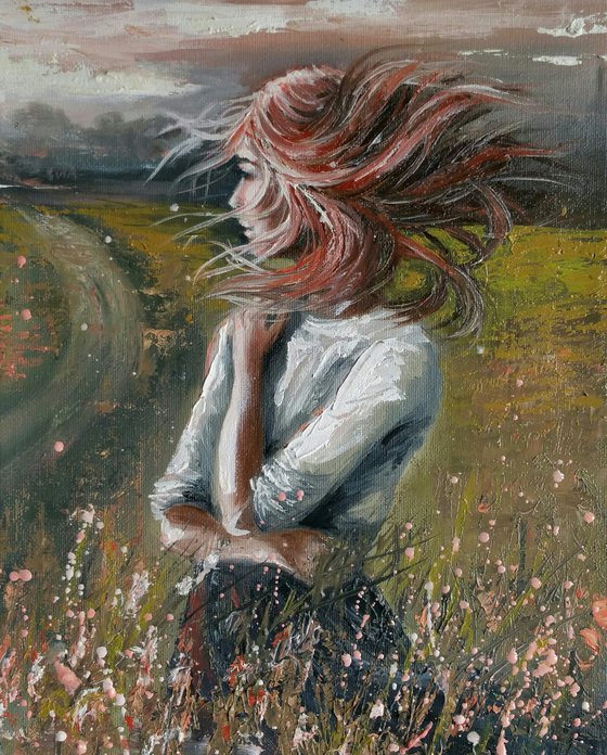 "Ginger wind" 24x30x1.7cm Original oil painting on canvas,ready to hang