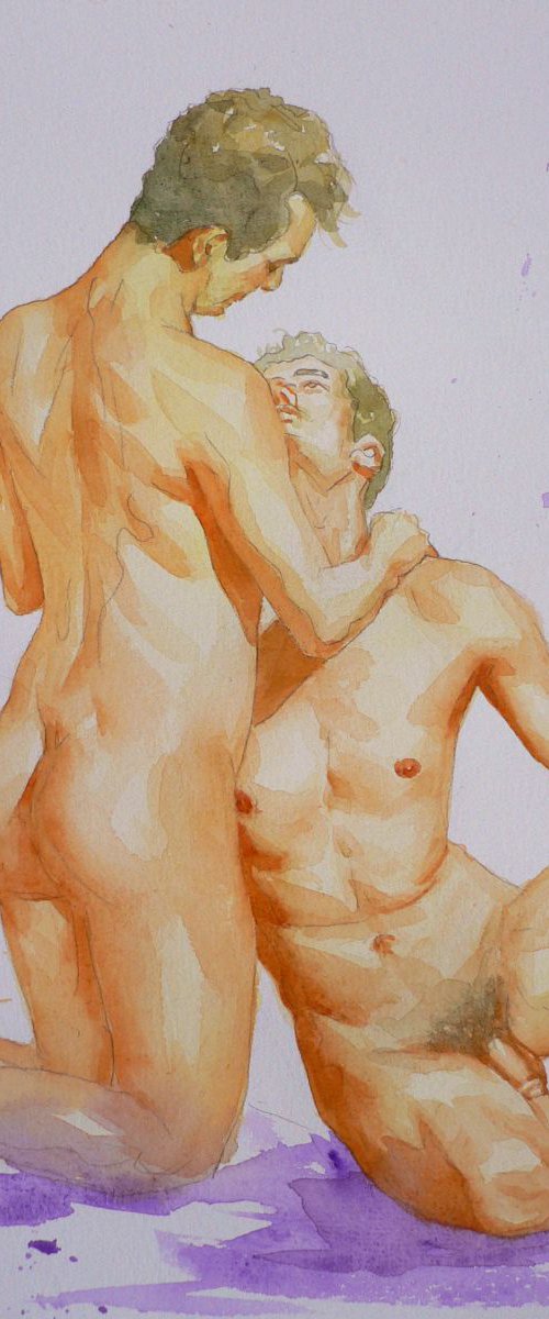 watercolour painting  male nude #16-4-18-07 by Hongtao Huang