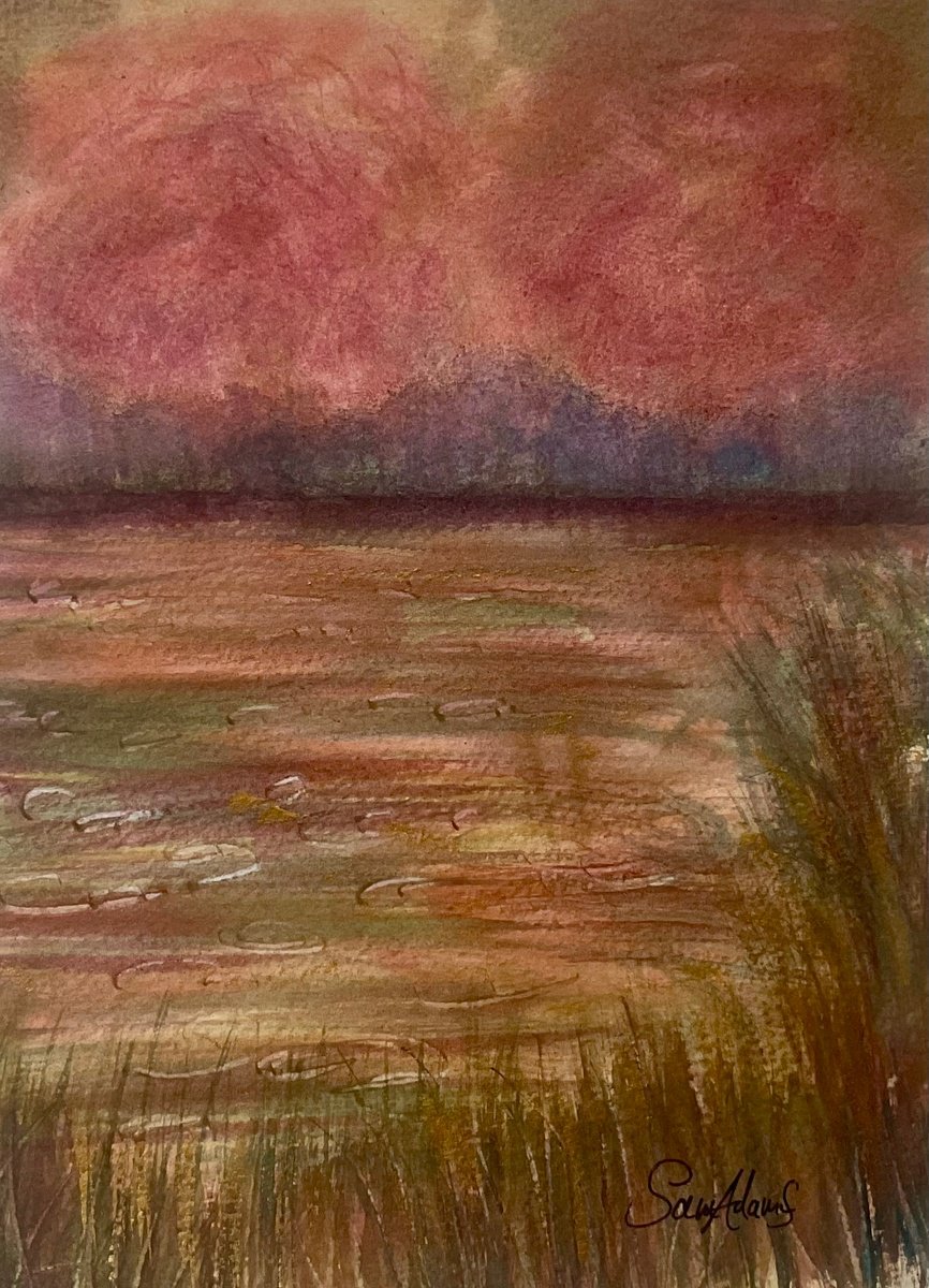 Impressionistic Watercolour , River Cerne Blossoms, Dorset By Samantha Adams, 7 X 10, Artwork For Sale On Artfinder
