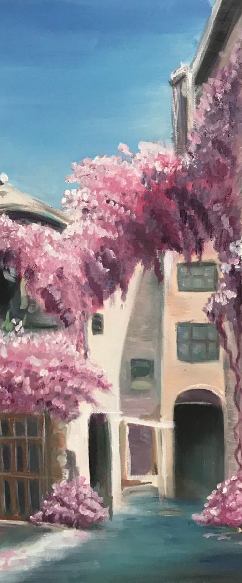 Oil painting Provence France street artwork by Leysan Khasanova