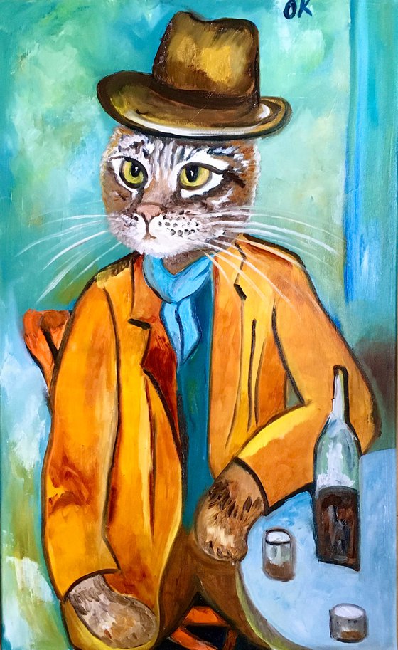 Troy The Cat  With a Wine glass inspired by portrait of Amedeo Clemente Modigliani