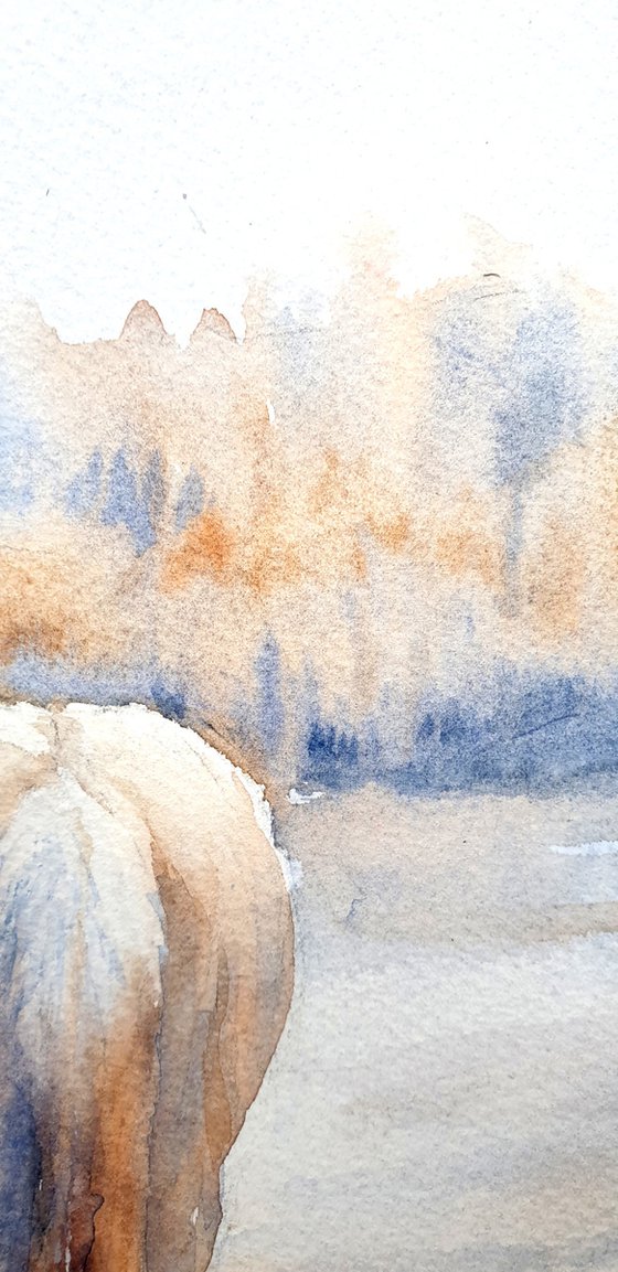 FROSTY AUTUMN 2020.055  original watercolour horses 40X30CM