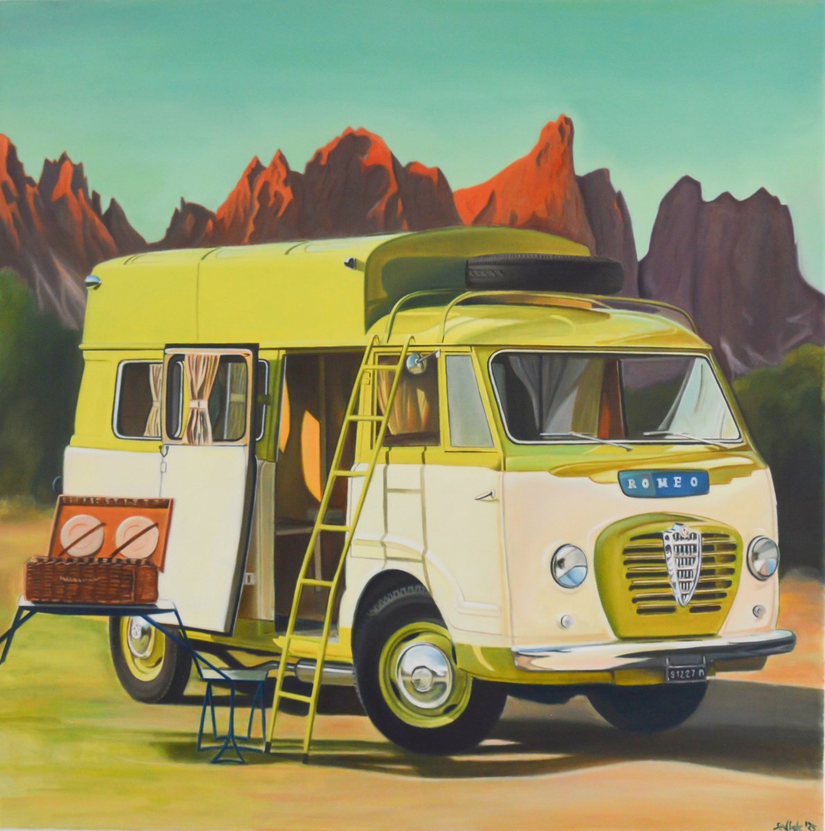 Photorealistic Landscape Oil Painting By Roman Sedlak, 28 X 28", Dinner In Dolomites, Original Artwork