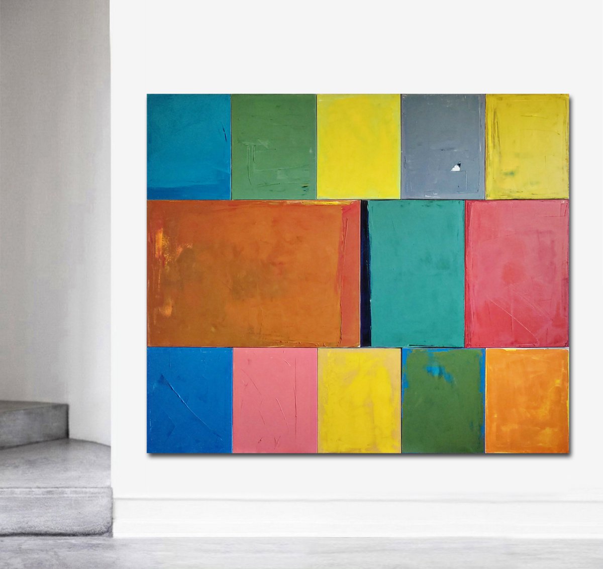 Oil painting, poliptych-13 parts, canvas art, stretched, Play with me XXVI. Size 78.7/ 6... by Kariko ono