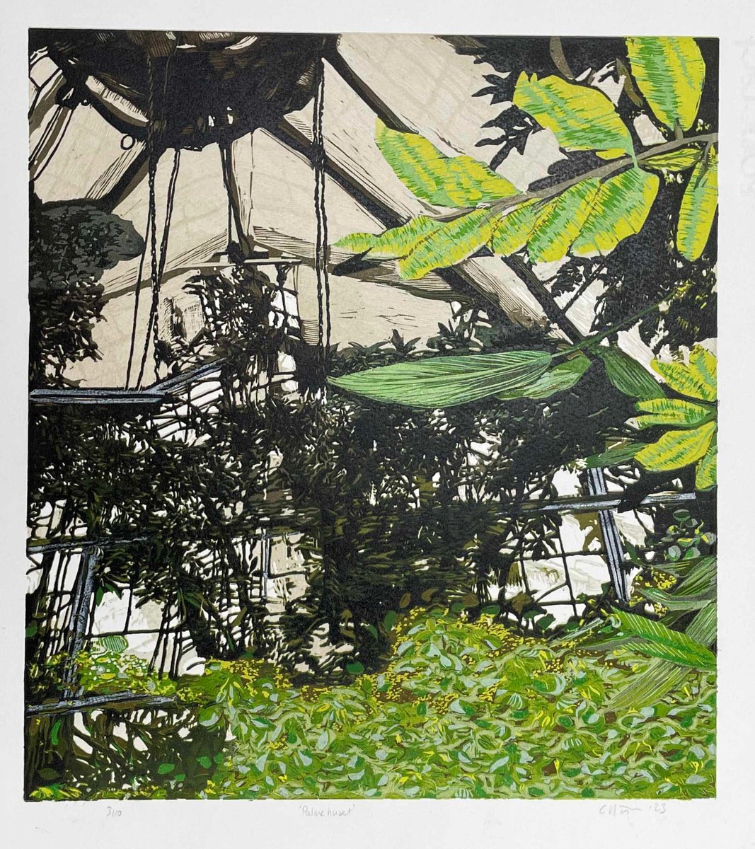 Impressionistic Linocut , Palmehuset Linocut By C Staunton, 13 X 14, Artwork For Sale On Artfinder
