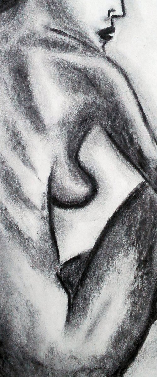 Woman Nude charcoal art by Halyna Kirichenko