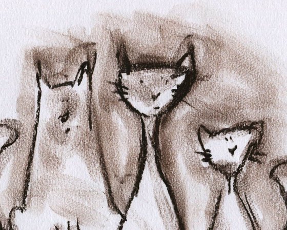 Cat Trio, pastel sketch