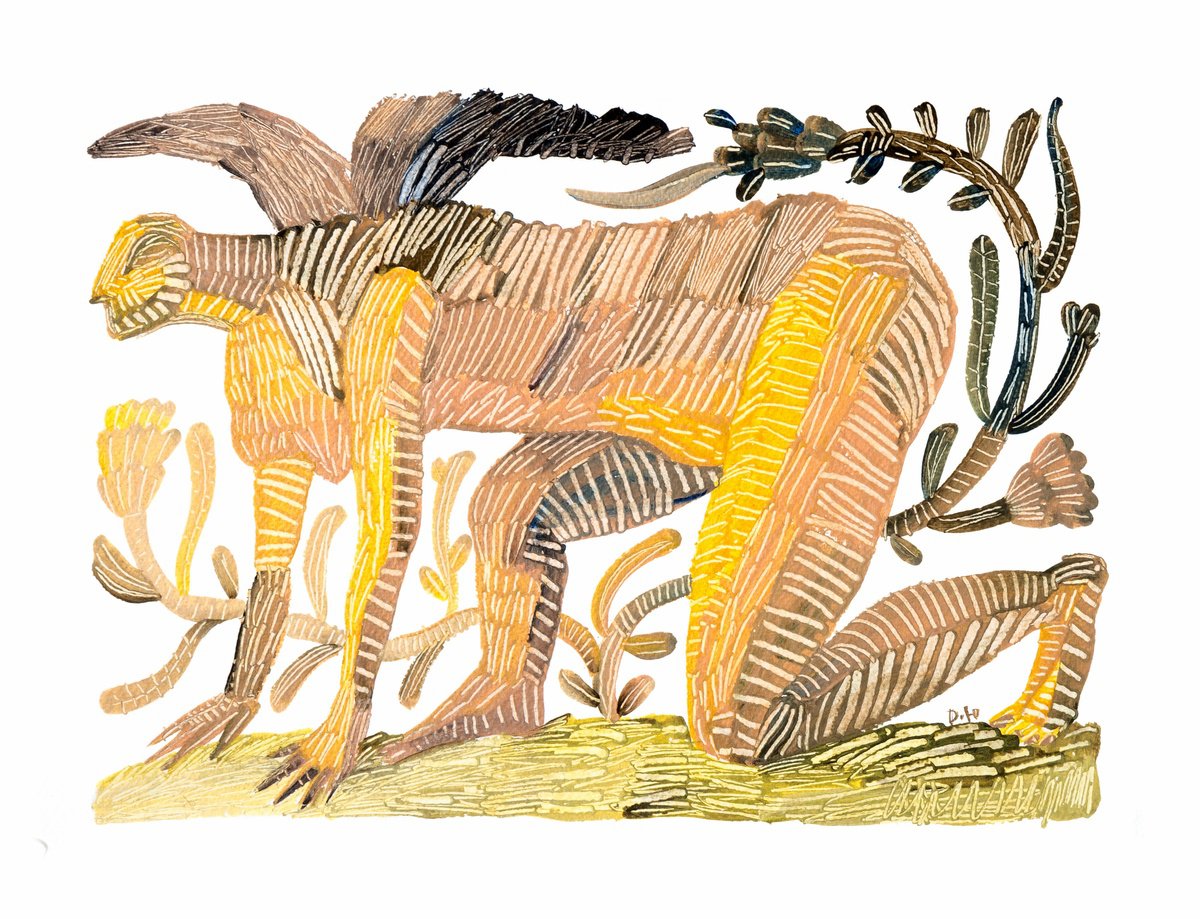 Naive Animal Watercolour By Yuliia Dunaieva, 16 X 12", Woman, Original Artwork