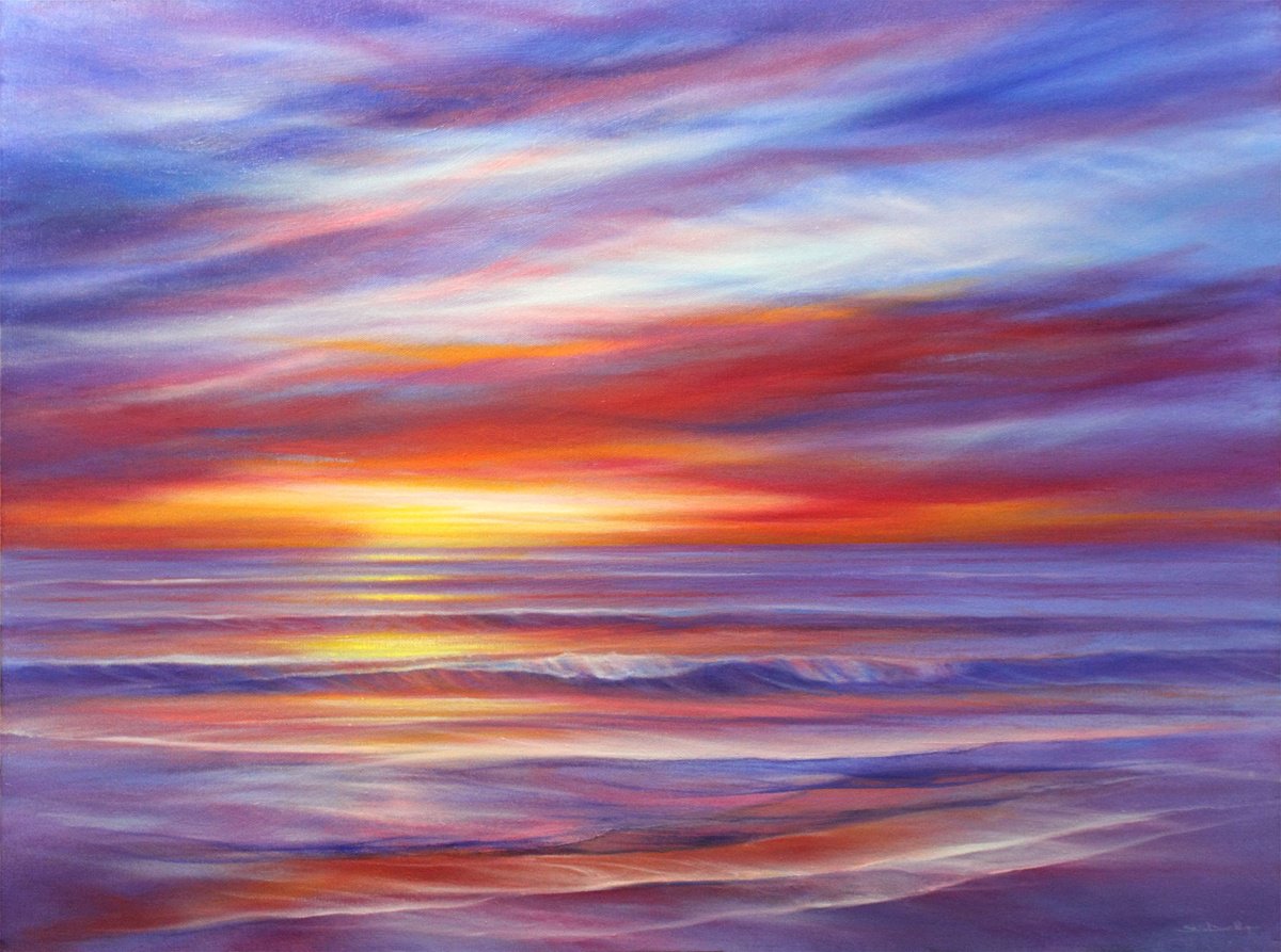 Impressionistic Landscape Oil Painting By Stella Dunkley, 31 X 24", Radiant Shore, Original Artwork