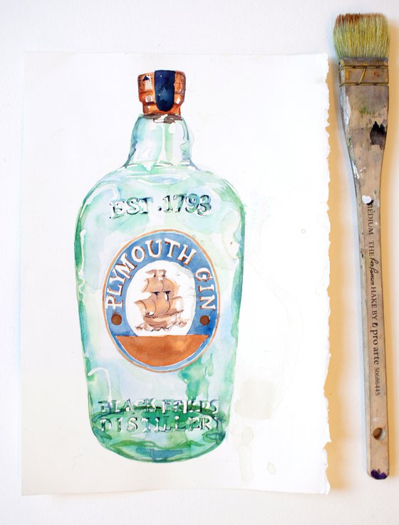 Plymouth Gin bottle original watercolour painting