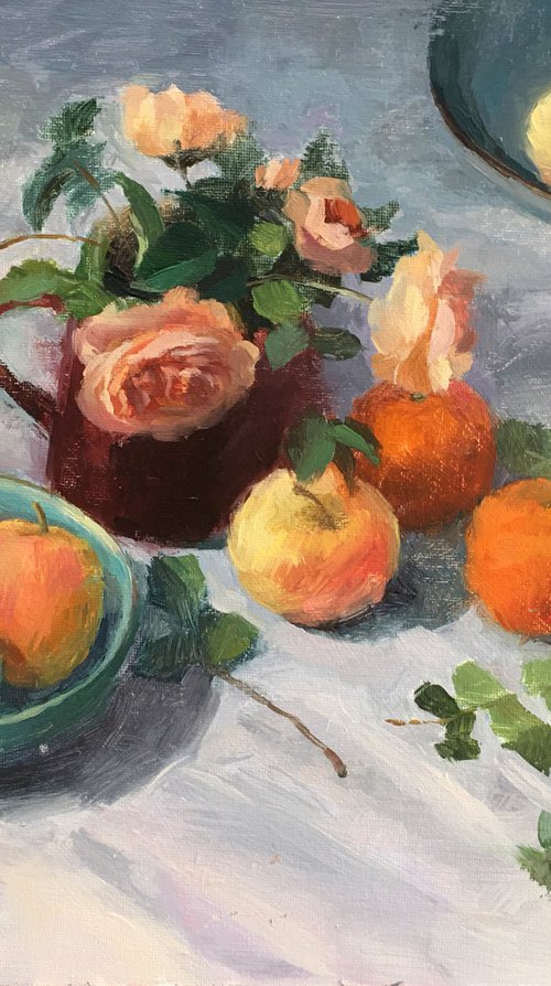 Still Life with Apple and Mandarin by Ling Strube