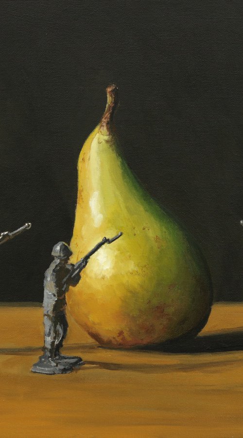 Pear under guard by Tom Clay