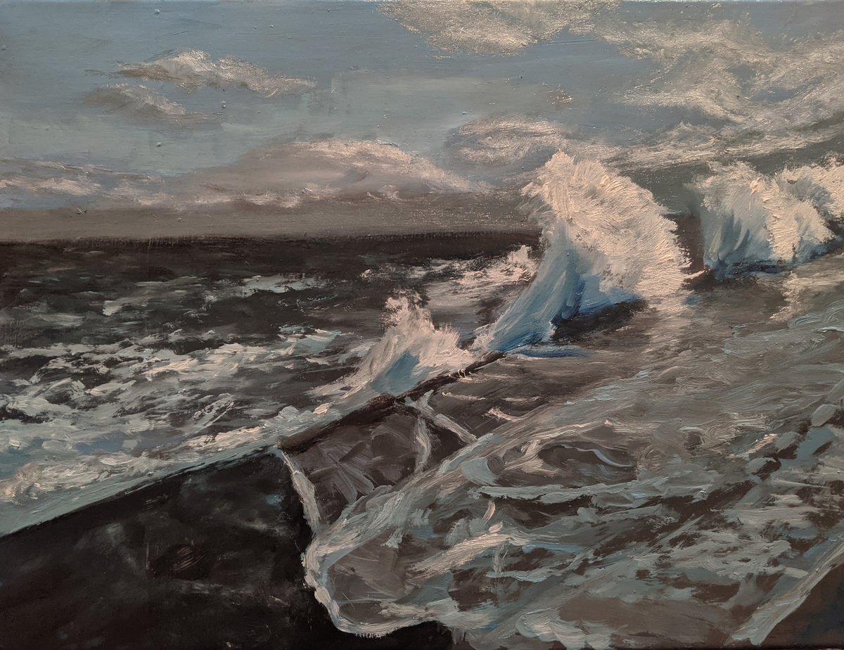 Impressionistic Landscape Oil Painting By Anna Brazhnikova, 16 X 12, Crashing Waves, Original Artwork