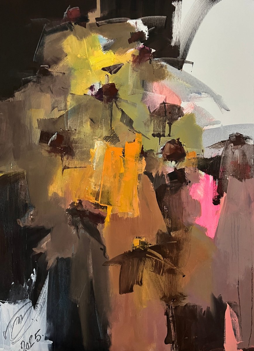 Abstract Oil Painting By Igor Yuryev, 28 X 39, On A Dark Background, Original Artwork