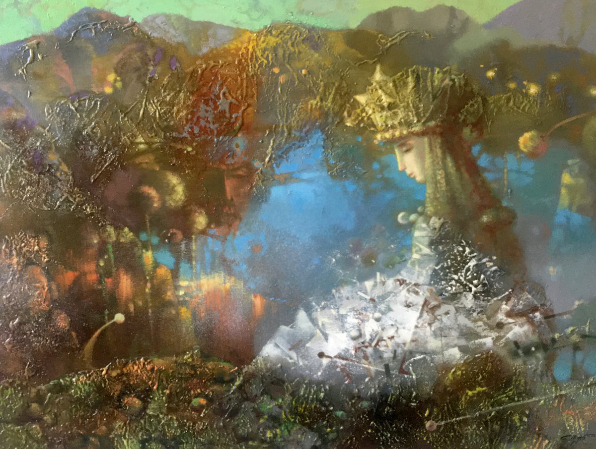 Impressionistic Abstract Oil Painting By Anatolii Tarab?nov, 31 X 24, Mountain Lake, Original Artwork