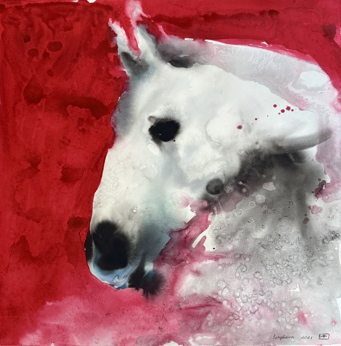 Abstract Watercolour , Red Horse By Belyaeva Oleksandra, 22 X 21, Artwork For Sale On Artfinder