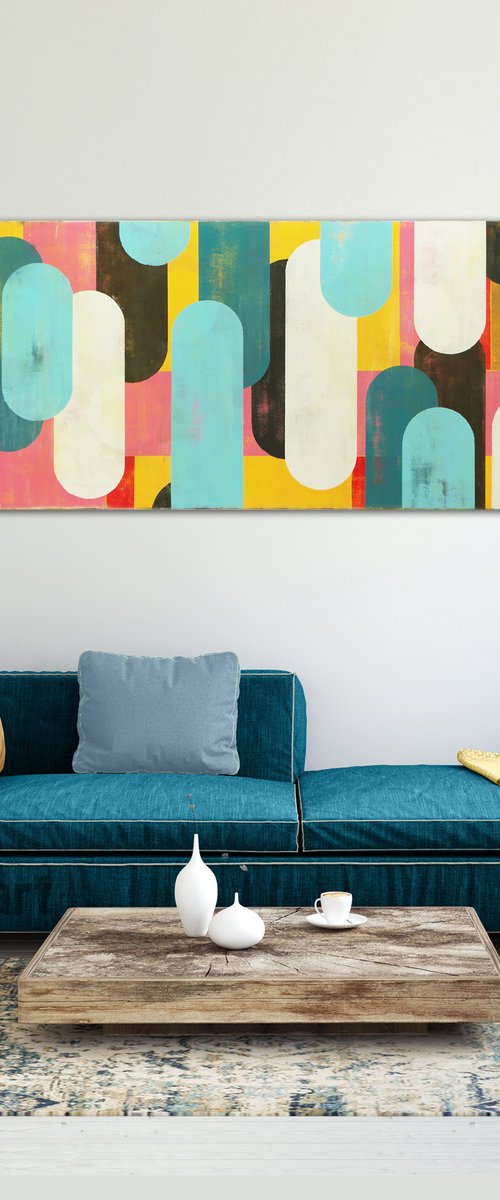 Pop Art Painting - Traffic Pink Landscape XL- Original Artwork - 170x70cm - 11N by Ronald Hunter