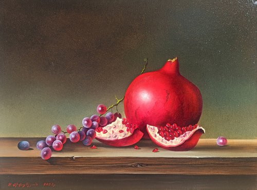 Still life with pomegranate and grape by Sergei Miqaielyan