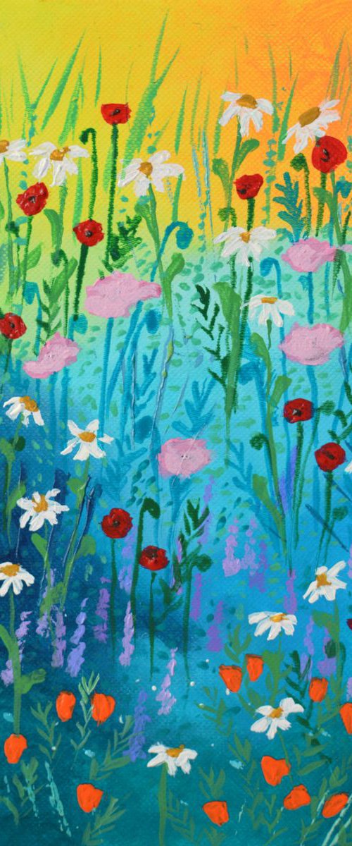 Mini Meadow 7 - poppies and daisies by Lisa Mann