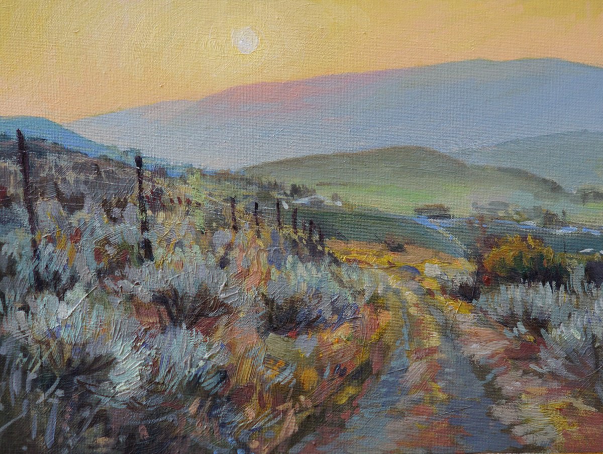 Impressionistic Landscape Oil Painting By Olha Retunska, 12 X 9", Grey Canal, Original Artwork