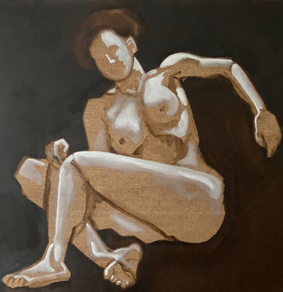 Sitting Nude against Dark Background