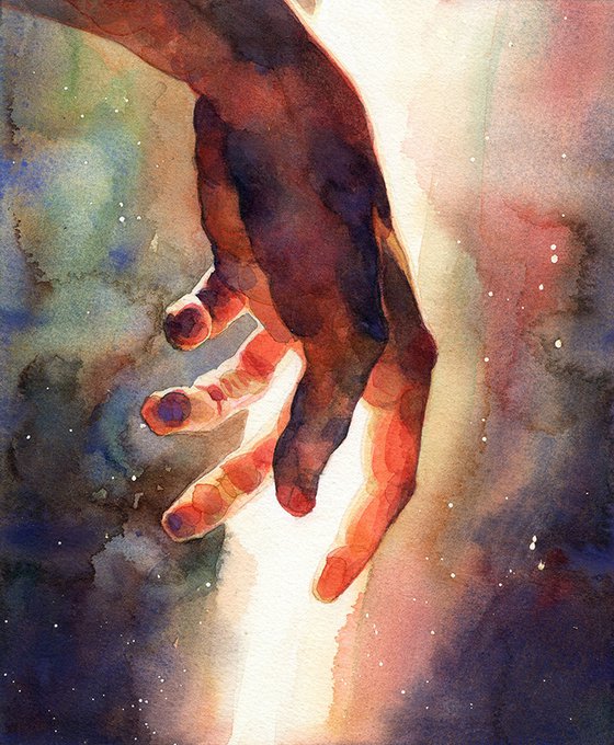 " Hand " - painting as a gift, watercolor on paper, hand. fingers, wall painting, interior art, realism, interior design, stylish art