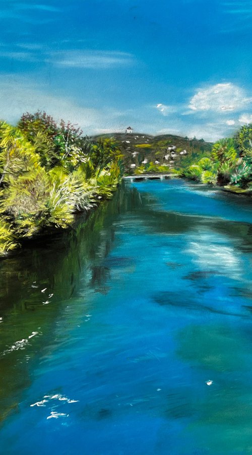 Cerulean Reflections: Summer River by Angelo Di Carlo