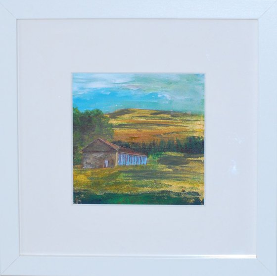 Country Barn in a Field - Impressionist Painting of Lead Mining Powder House Nenthead Cumbria