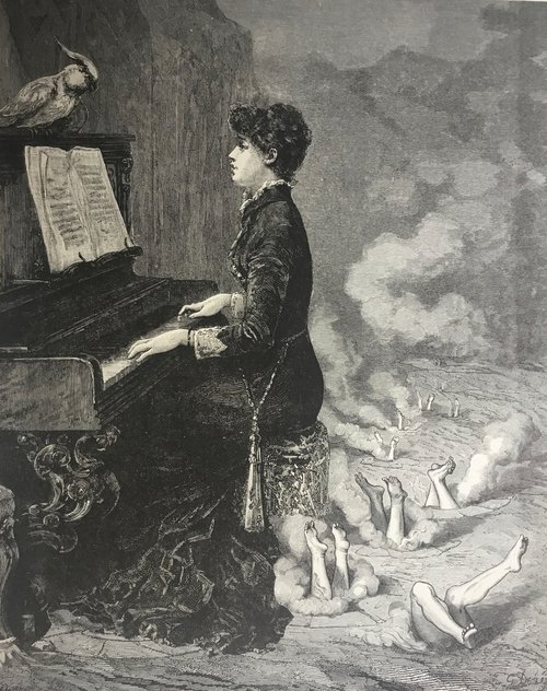 Piano in the garden by Tudor Evans