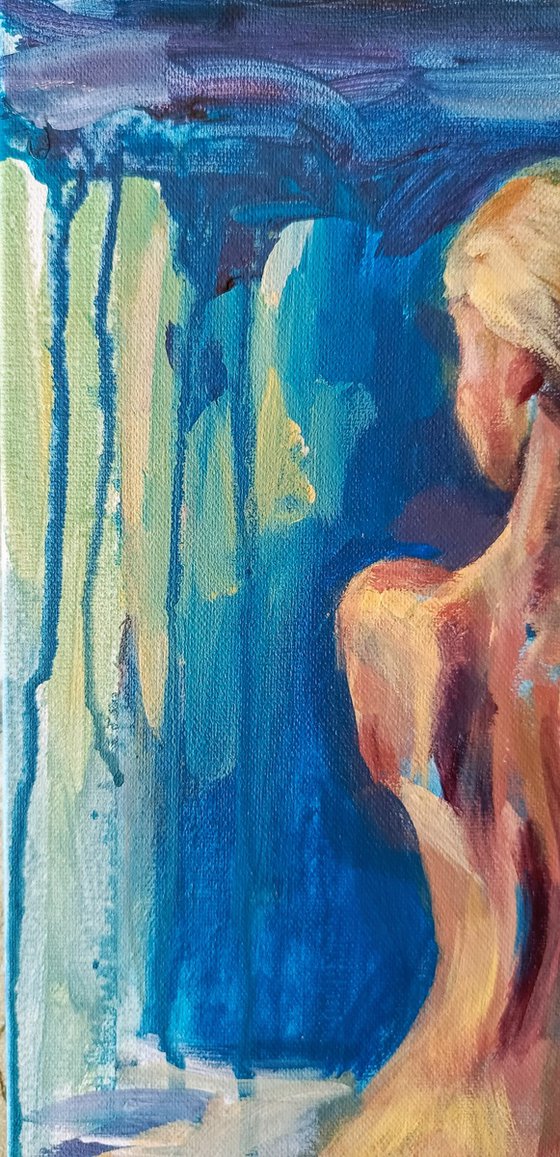 Erotic art expressive acrylic painting of naked woman