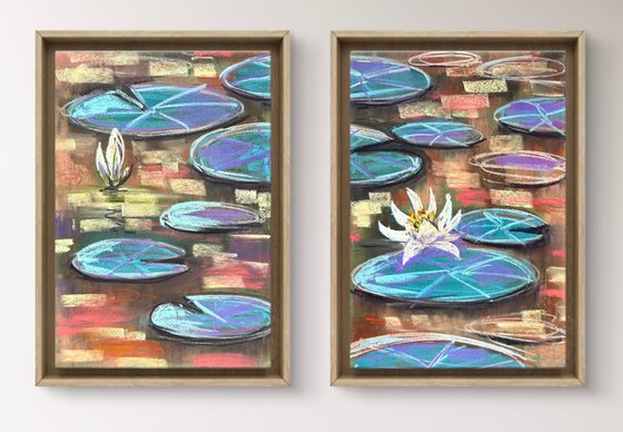 Water lilies Set of 4 Pastel