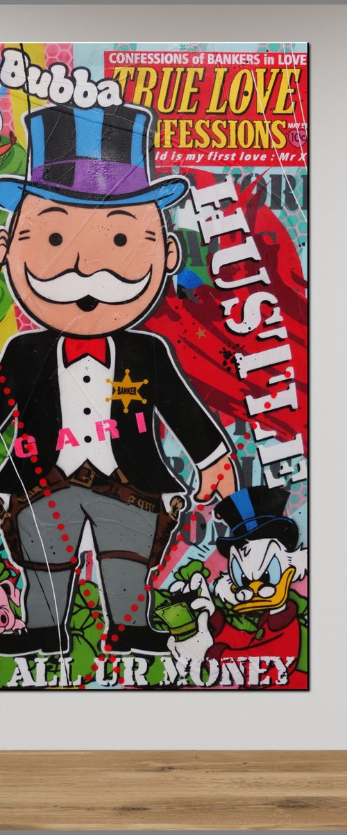 Hubba Bubba Banker 140cm x 100cm Monopoly Man Textured Urban Pop Art by Franko