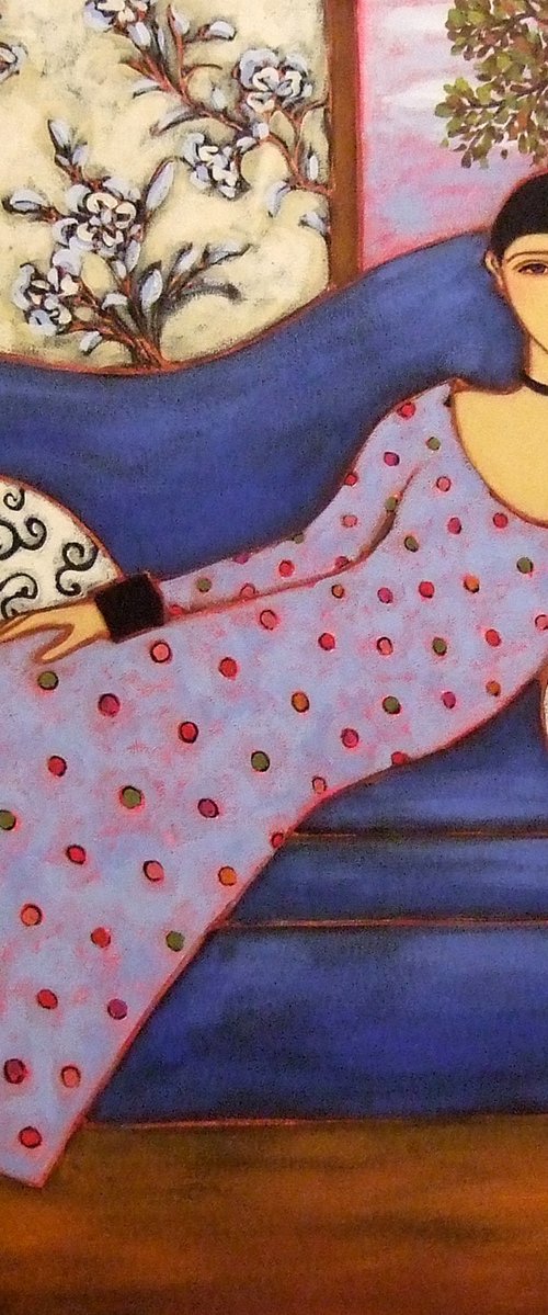 Woman with Azure Gown & Landscape by Karen Rieger