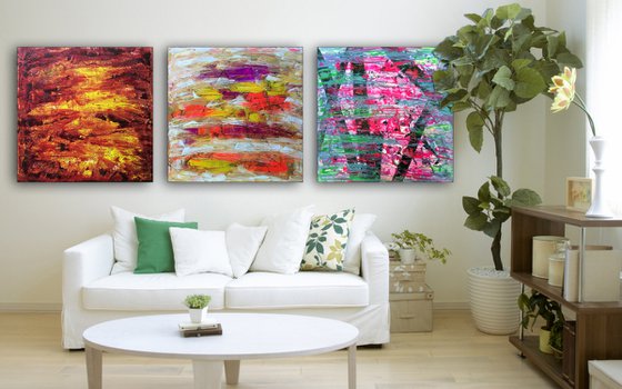 "Something For Everyone" - Save As Series - Original Large PMS Abstract Triptych Acrylic Paintings On Canvas - 90" x 30"