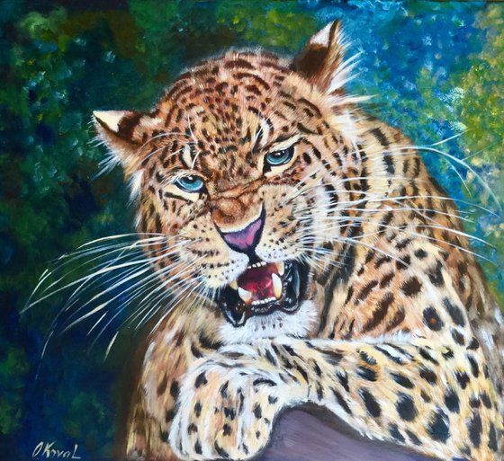 Leopard , wild cat,  original oil painting