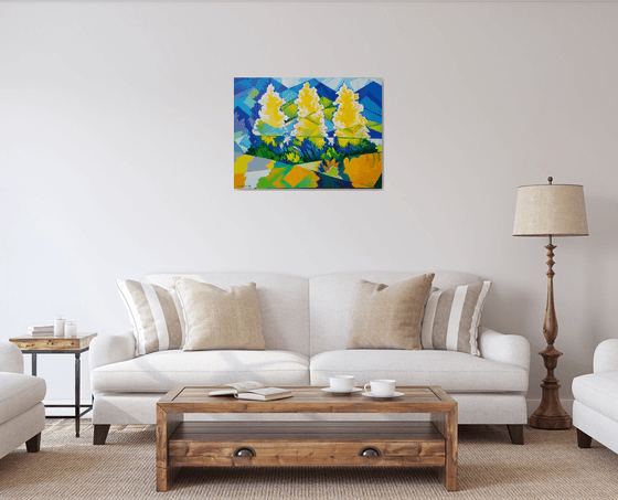 Three trees (60x80cm, cubism, oil painting, ready to hang)