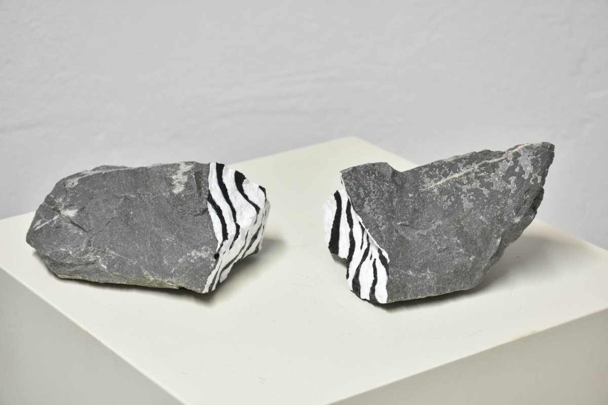 Surrealistic Animal Stone Sculpture By Yannick Bouillault, 12 X 4", Fossilized Zebra 2, Original Artwork
