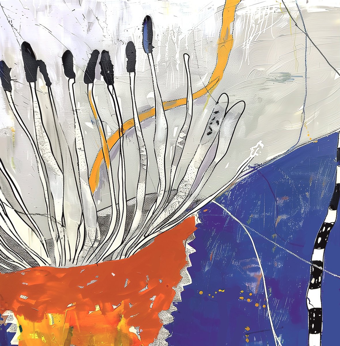 Abstract Acrylic Painting By V+V Kniazievi, 59 X 59", Flowers Of The Sun #2, Original Artwork