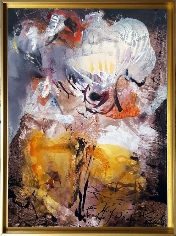 GESTURAL SINGULAR SPONTANE ONEIRIC STILL LIFE BY KLOSKA O ROMANIAN PAINTER