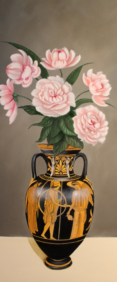 Attic vase with peonies by olga formisano