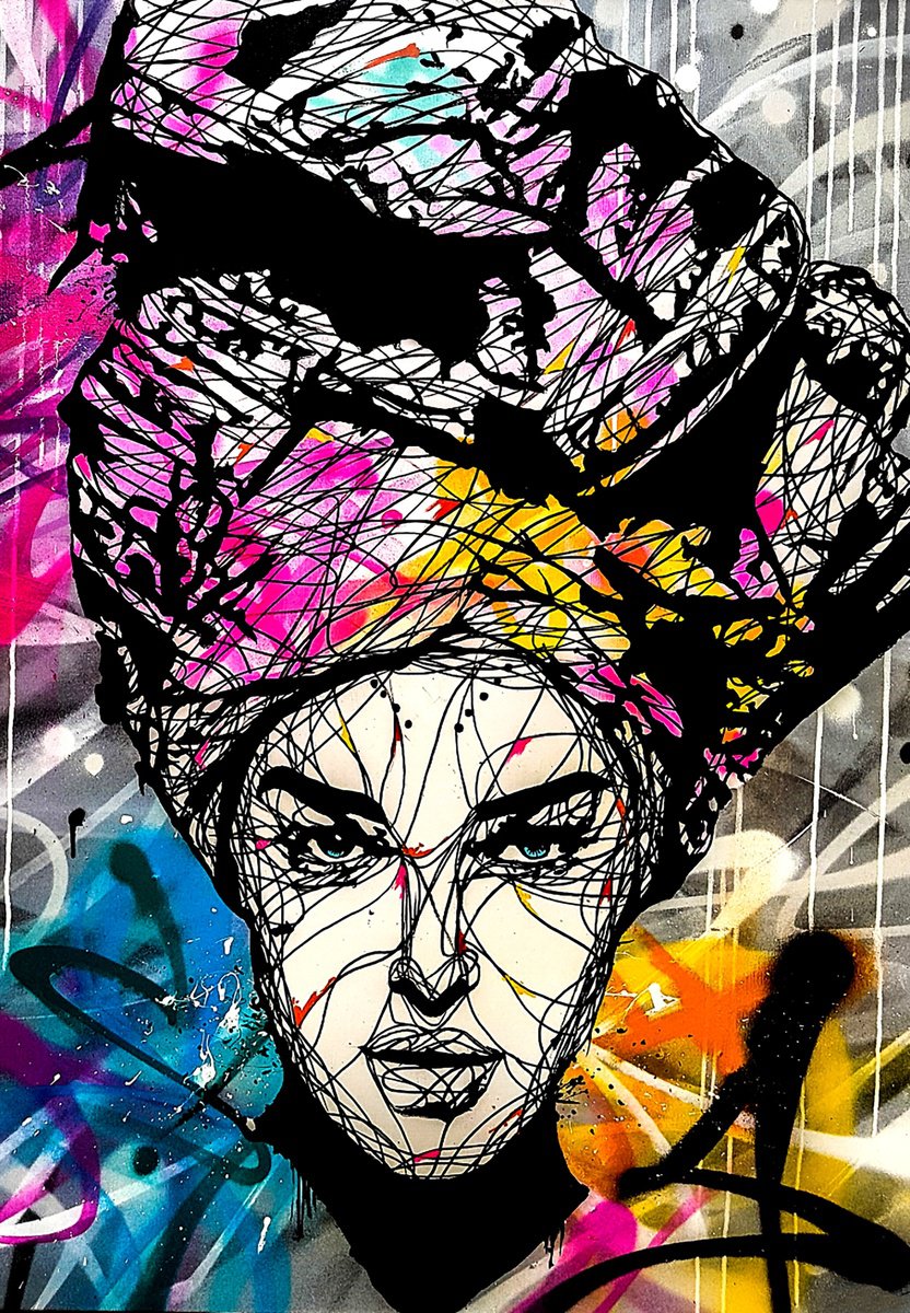 Urban And Pop Portrait Painting By Sisc, 35 X 47", Amazigh Look, Original Artwork