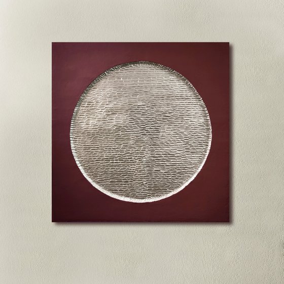 "Burgundy Mars" Burgundy silver abstract art
