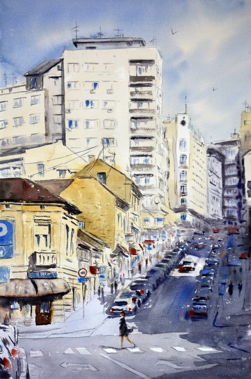 Senke nad Balkanskom Beograd 35x54cm 2020 by Nenad Kojić watercolorist