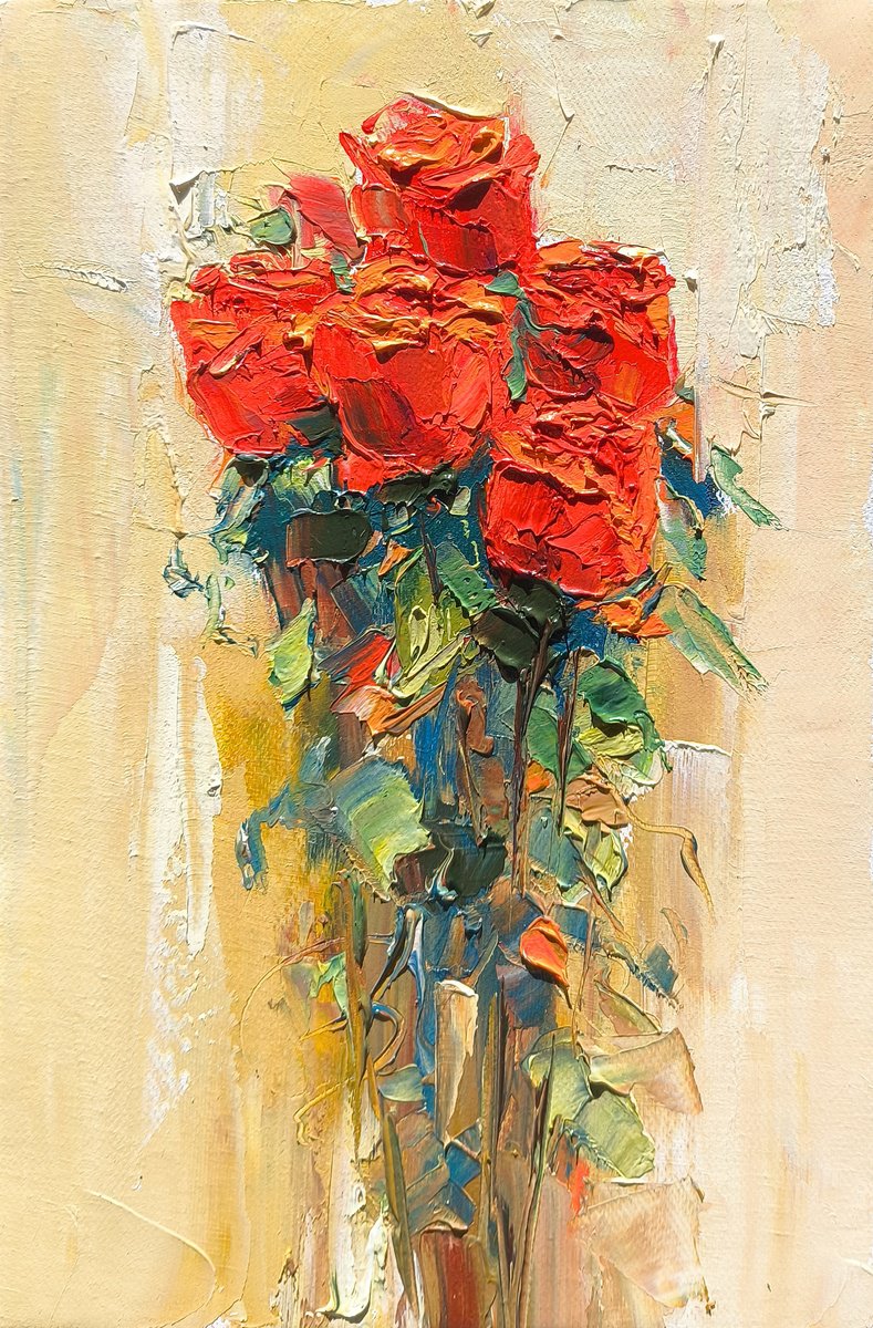 Impressionistic Botanical Oil Painting By Hrach Baghdasaryan, 8 X 12, Crimson Beauty, Original Artwork