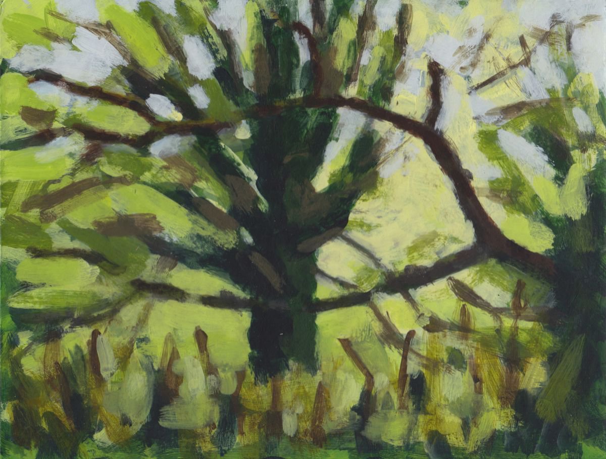 Impressionistic Landscape Acrylic Painting By Hugo Lines, 15 X 13, Trees Along The River Exe 8, Original Artwork